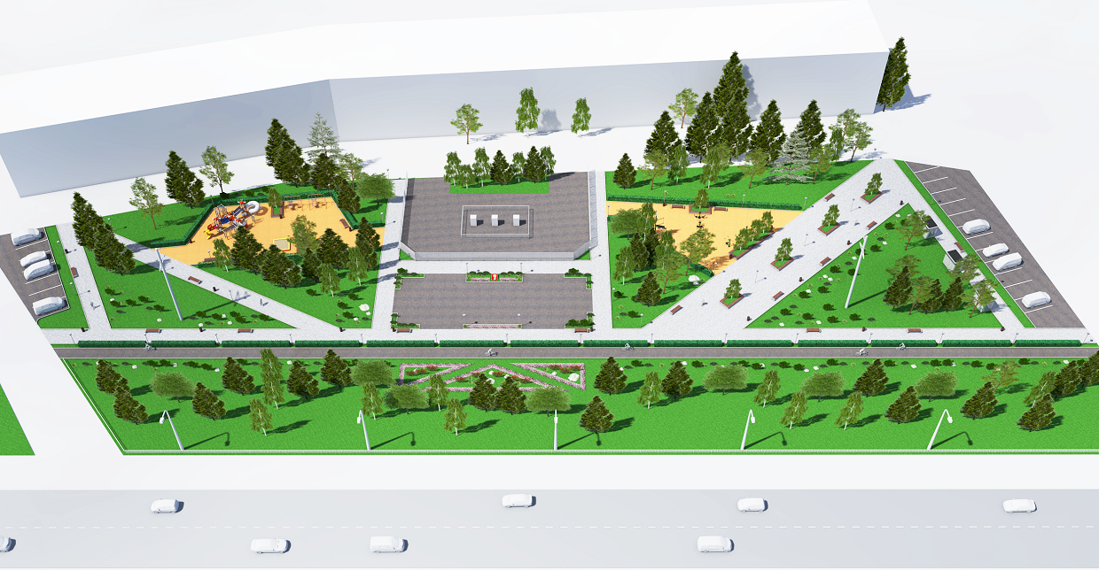 На плане представлен дизайн проект сквера в станице лужки сторона
