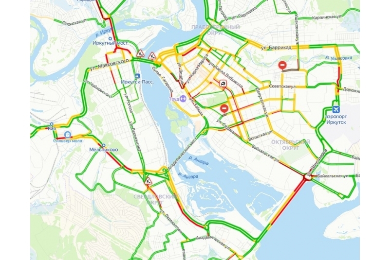 Движение маршрута иркутск. Центр Иркутска на карте. Загруженность дорог в Иркутске карта.