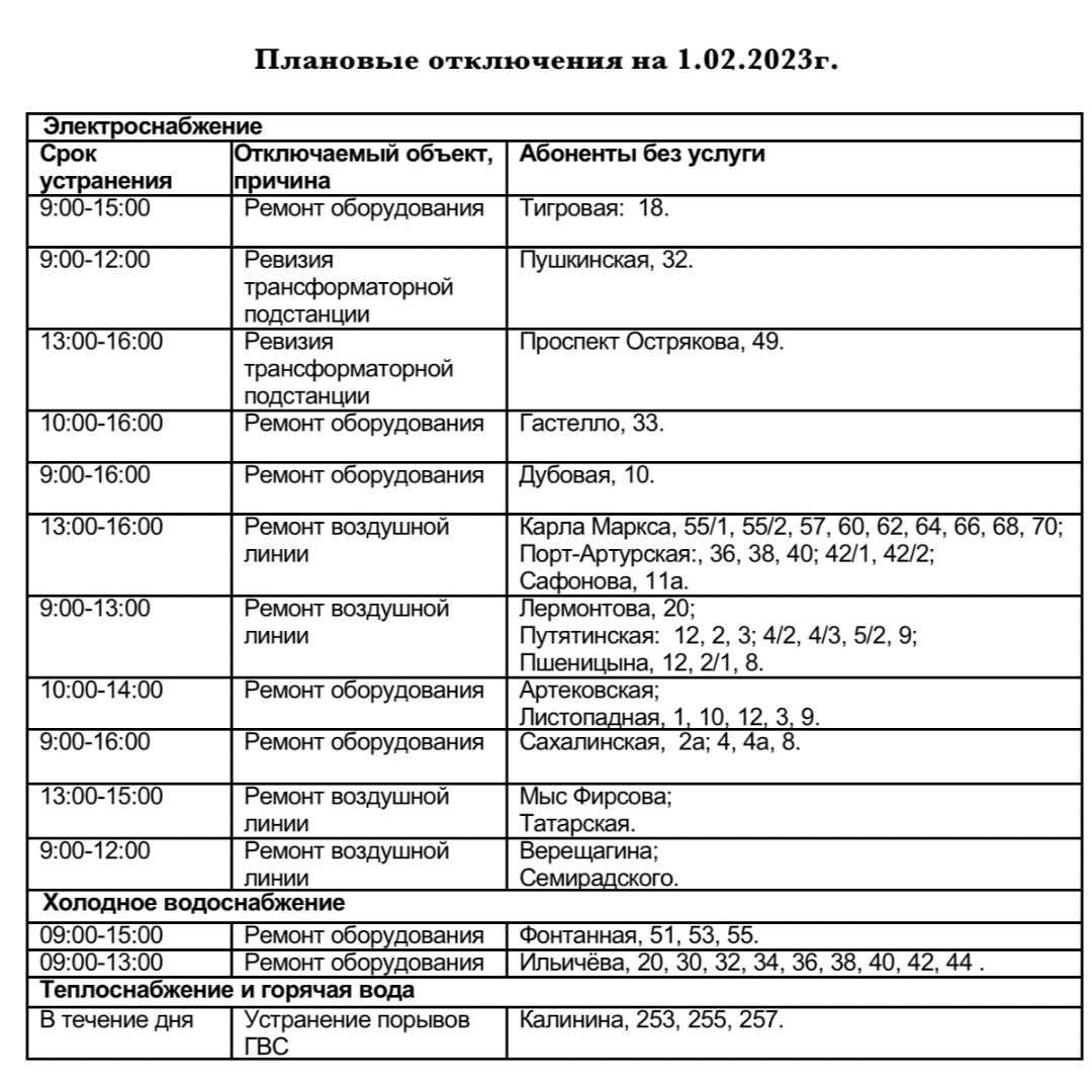 Выключили свет во владивостоке. Отключение света. Отключение электроэнергии завтра 1 февраля.